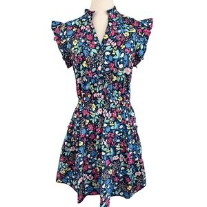 PINCH Womens Floral Print Ruffle Sleeve Collared‎ Button Front Dress Medium